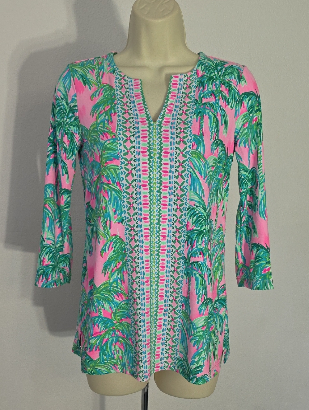 Lilly Pulitzer Top Karina Chilly Palm-Print V-Neck Bracelet Sleeve Green XXS - Picture 5 of 15
